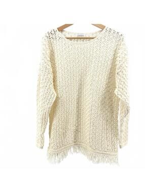 Vintage 90s Sarah Arizona Cream Cotton Fringe Knit Sweater